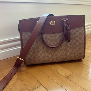 Brooke Coach Brown and Tan Signature Carryall Tote Bag